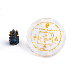 Shukra Yantra Selenite Plate & Ganesha Idol
