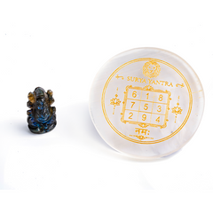 Surya Yantra Selenite Plate & Ganesha Idol